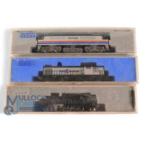 169 - Kato N Gauge Diesel Locomotives. Amtrak 13002, Amtrak RS-3 17708 together with steam locomotive BR86... 