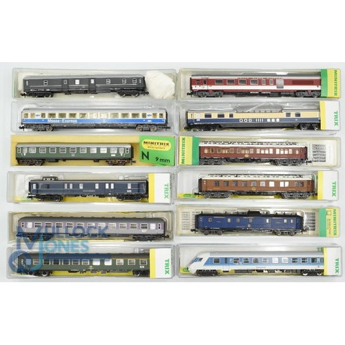 19 - N Gauge Model Railway - Minitrix European Coaches with Various Liveries to include 15785, 13181, 131... 