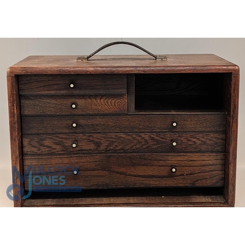 205 - Oak Wooden Engineers Portable Tool Chest, with 5 drawers, an empty toolbox with its key