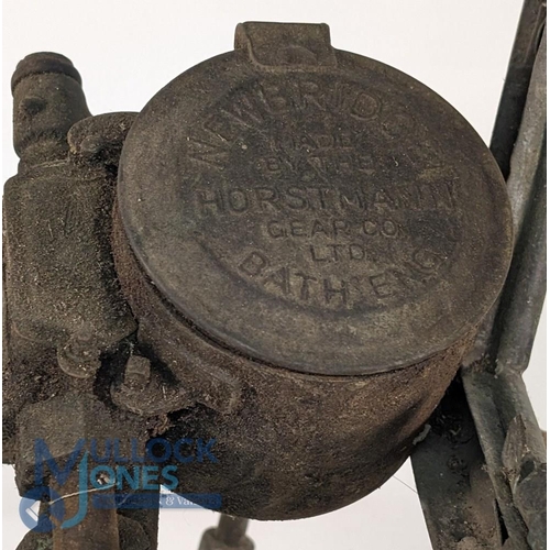 208 - Period Railway Gas Lamp Light, with cast iron stand, and copper lamp fitting, has its original gas f... 