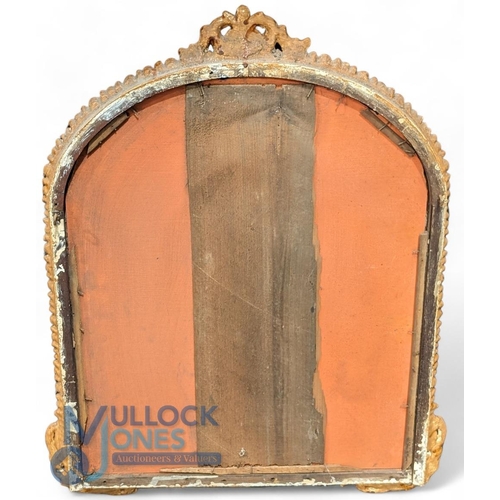 225 - Antique Arched Wall Mirror, with plaster decorative edging, the mirror showing some signs of wear - ... 