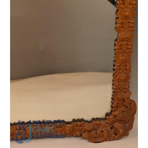 225 - Antique Arched Wall Mirror, with plaster decorative edging, the mirror showing some signs of wear - ... 