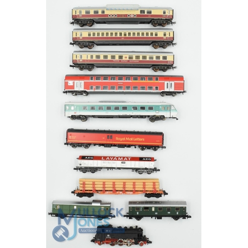 40 - N Gauge Model Railway - Minitrix European Locomotive & Coaches with Various Liveries all unboxed (pl... 