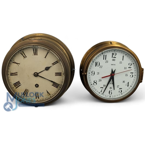 471 - Pair of Brass Ships Wall Clocks. Vintage Mechanical clock with roman numeral numbers 8cm diameter, t... 