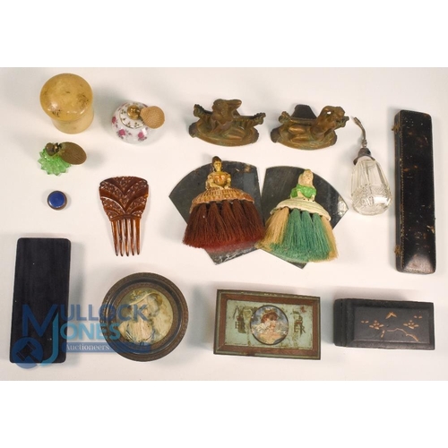 473 - Dressing Table Items Collection. To include Crinoline Lady Clothes brushes, Pair of Art-Deco Ladies ... 