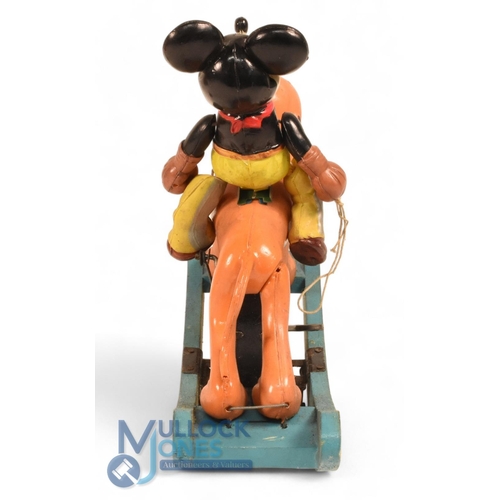 106a - A Rare Pre-War Japanese Paradise Clockwork Celluloid 'Cowboy Mickey': Rat-Nosed Mickey Mouse Riding ... 