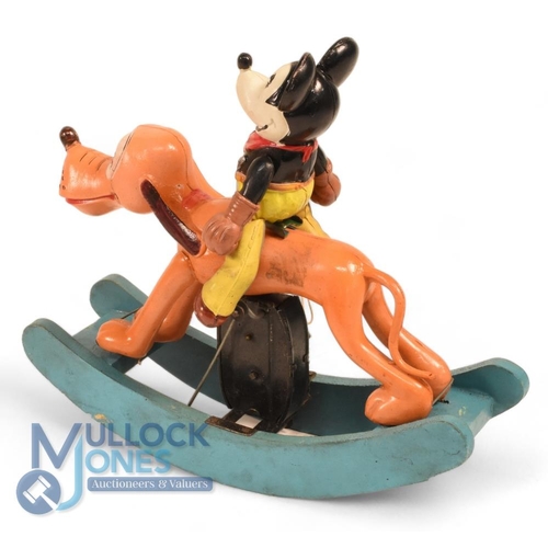 106a - A Rare Pre-War Japanese Paradise Clockwork Celluloid 'Cowboy Mickey': Rat-Nosed Mickey Mouse Riding ... 