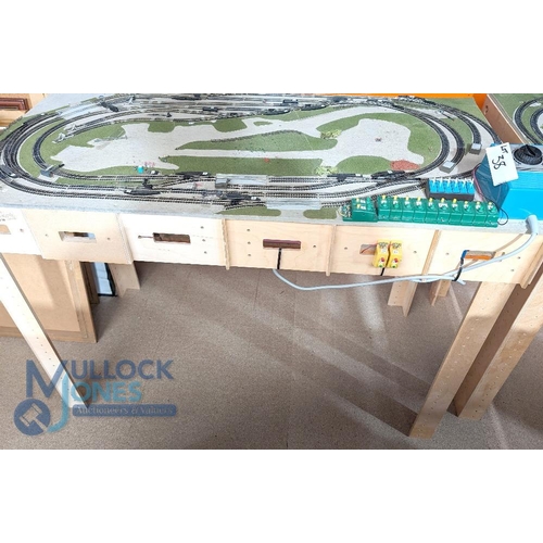 38 - N Gauge Model Railway Layout - Mounted on base board with legs 120 x 60cm complete ready to go to in... 