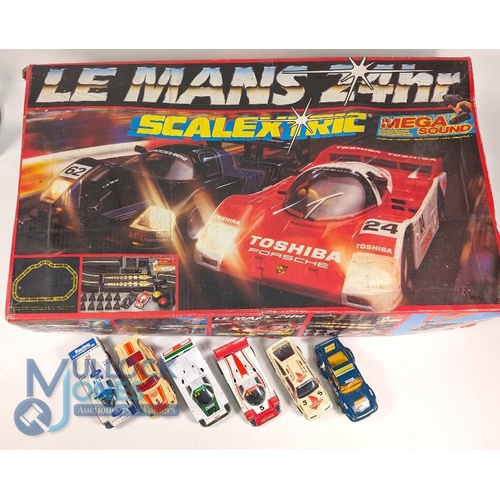 89 - Scalextric Le Manns 24hr Set - With Mega Sound together with 6 extra cars Jaguars, Porsche, Ford Sie... 