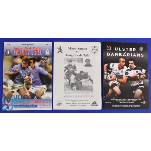 20 - Unusual Programme Trio (3): Ulster v Barbarians 2017; Samoa v Tonga RWC Qual, 28/06/2002; Italy v Fi... 