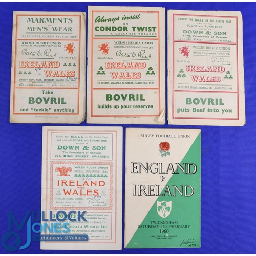 23 - Wales and Ireland etc Rugby Programmes 1946-1953 (5): Issues from Cardiff for 1946 ('Victory' game),... 