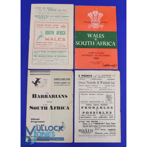 26 - S Africa in Wales etc Rugby Programmes 1951-1960 (4): The 'Boks v Wales 1951 and 1960 (p/h but signe... 