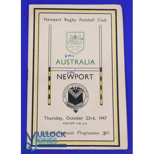 27 - Newport v Australia 1947 Rugby Programme: 8pp example from the Wallabies visit, score to front but g... 