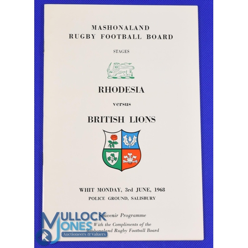 35 - 1968 British and I Lions v Rhodesia Rugby Programme: At Salisbury, 3/6/68, 30pp, a very good clean c... 