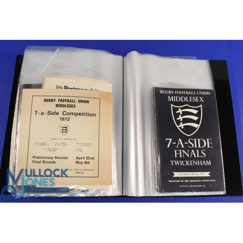 78 - 1952-1987 Inc, Middlesex Sevens Rugby Programmes (36+): Mostly with the famous, standard, navy-blue ... 