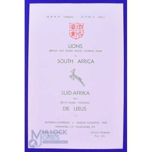 44 - Scarce 1962 British and I Lions Test Rugby Programme: The 4pp issue for the Third Test at Newlands, ... 