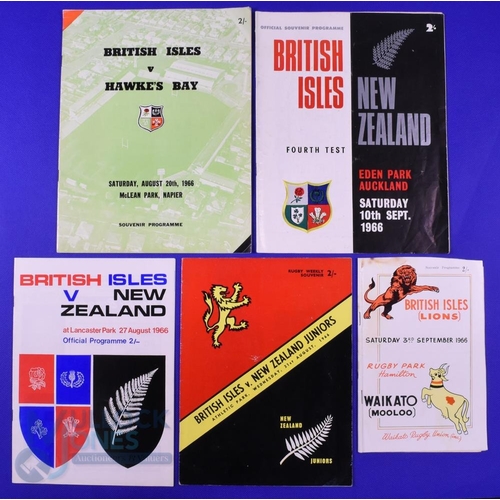 52 - 1966 British and I Lions in NZ Rugby Programmes (5): v NZ 3rd and 4th tests, Hawke's Bay, NZ Juniors... 