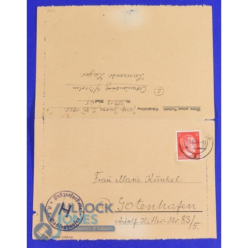 1095 - WWII - Sachsenhausen Concentration Camp Letter - date 4th June 1944 handwritten, with official stamp... 