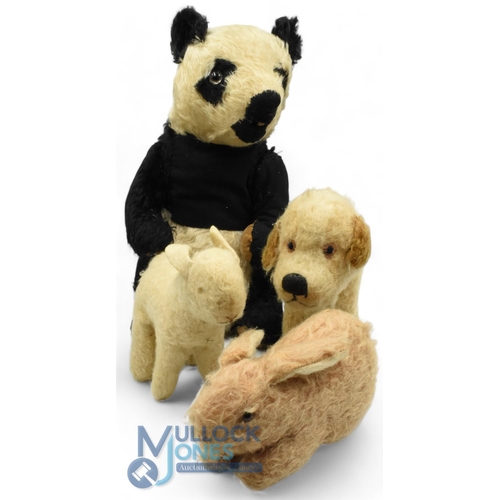 476 - 1920/30s Straw Filled Animals. Panda Bear 40cm having had some repairs, Chad Valley sitting down Dog... 