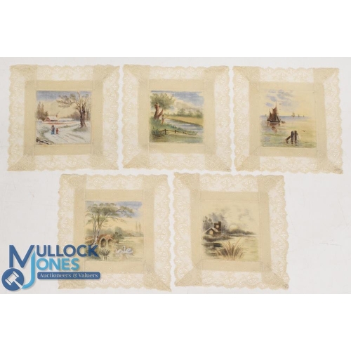 1026 - Hand Painter Coasters - very attractive collection of 5 different hand painted rural scenes on stiff... 