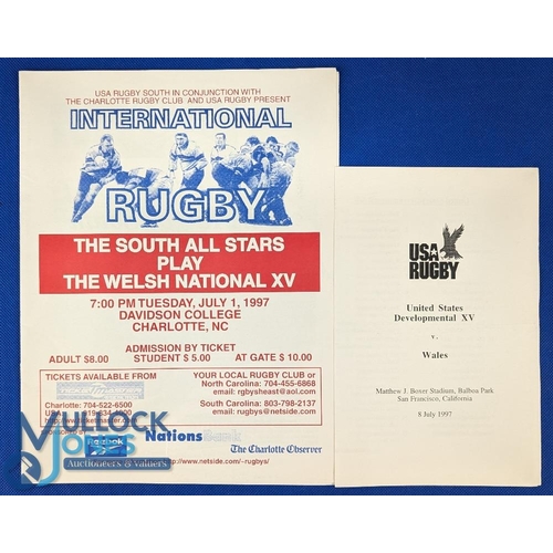 103 - Scarce 1997 Wales in North America Rugby Programmes (2): Scarcer issues from games the South All-Sta... 