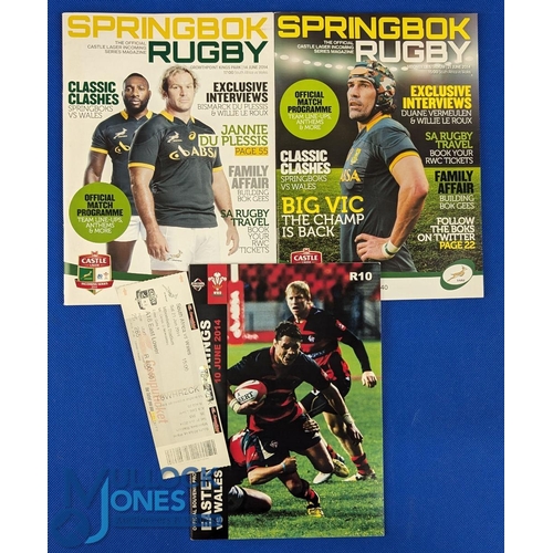 121 - 2014 Wales in S Africa Rugby Programmes etc (3): Both test issues (1st inc ticket) plus the midweek ... 