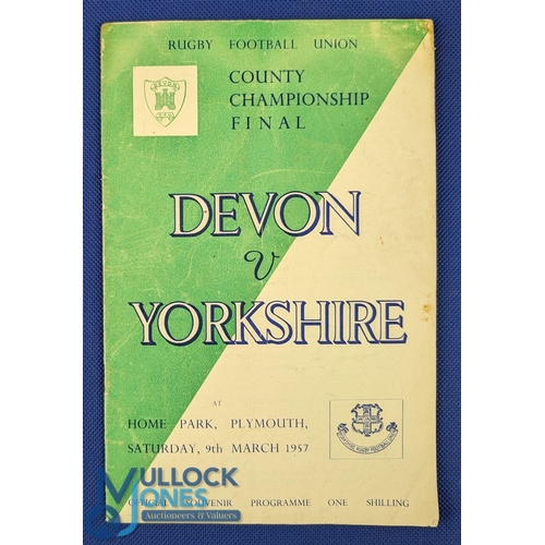 139 - 1957 County Champs Final Rugby Programme: 36pp issue from Home Park, Plymouth, for Devon v Yorkshire... 