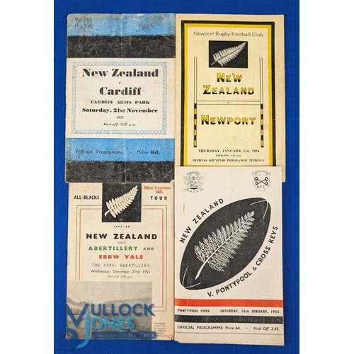 163 - 1953-4 v SE Wales Sides v New Zealand Rugby Programmes etc (5): Big games at Cardiff, Newport, Abert... 