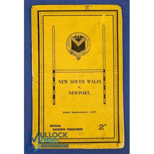 184 - 1927 Newport v New South Wales Rugby programme: A little grubby & marked with some neat spine tape, ... 