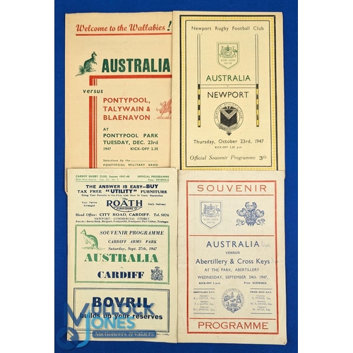 187 - 1947-8 Welsh Sides v Australia Rugby Programmes (4): v Abertillery/Cross Keys, Pontypool/Talywain/Bl... 