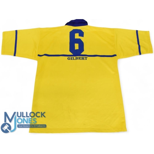 201 - Romania Rugby Jersey: Gilbert make, No.6, yellow with blue trim and FFR badge, match-prepared and po... 