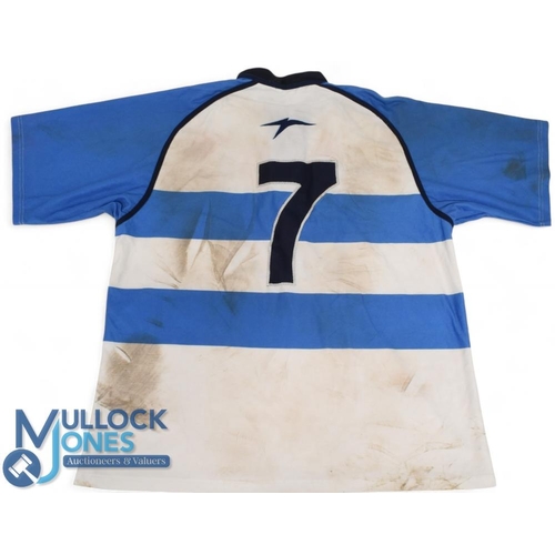 207 - Argentina Rugby Jersey: Visa-sponsored, classic light blue and white hoops, looks match worn, No.2 t... 