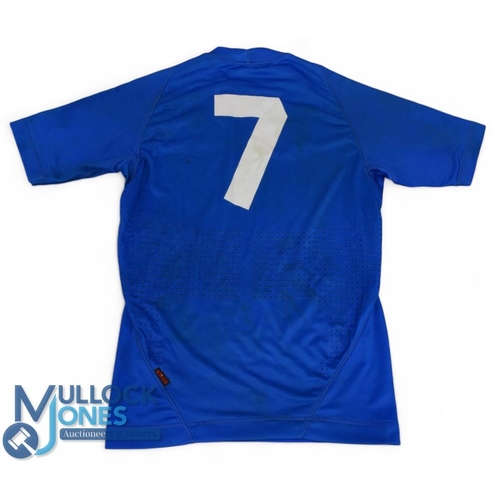 208 - Italy Rugby Jersey: 'Jaguar'-sponsored match worn blue official issue, fully logoed, No.7. Exchanged... 