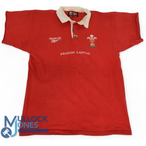 214 - Wales Youth Rugby Jersey: Scarlet Cotton Traders make, fully logoed official example, sleeves choppe... 