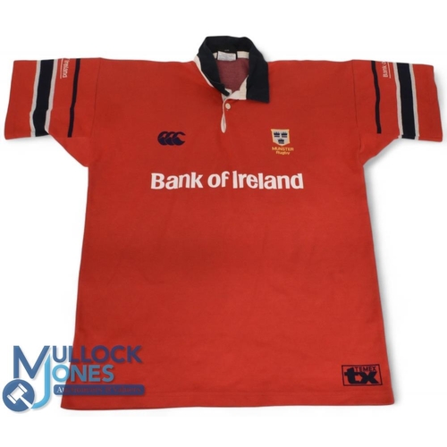 215 - Munster Rugby Jersey: Early 2000s Bank of Ireland-sponsored red provincial jersey with traditional M... 