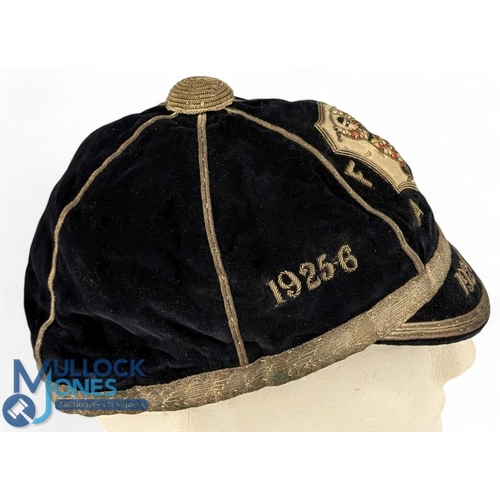 230 - Harlequins 'A' XV 1920s Rugby Honours Cap: Striking item, black 6 panelled with silver braid, tassel... 