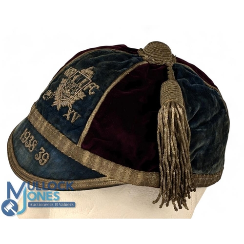 237 - 1938-9 KRFC 2nd XV Rugby Honours Cap: Maroon & blue cap with 6 panels, gold braided tassel, impressi... 