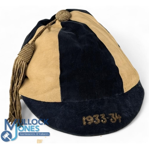 242 - Possibly Continental-Based Rugby Honours Caps (2): One an attractive blue and cream 6 panelled examp... 