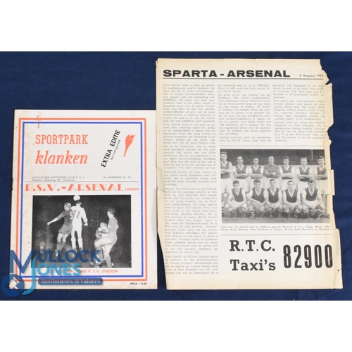 1108 - 1959 Sparta Rotterdam v Arsenal friendly match programme 8 August 1959 (single sheet, Arsenal team p... 