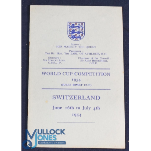 1132 - 1954 World Cup Competition (Jules Rimet Cup) in Switzerland, England team itinerary (14 pages) playe... 