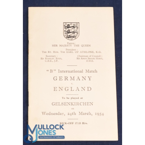 1134 - 1954 Germany 'B' v England 'B' international match itinerary by the FA for the match 24 March 1954 a... 