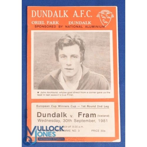 1147 - 1981/82 Dundalk v Fram (Iceland) programme (ECWC) 30 September 1981 fair/good. (1)