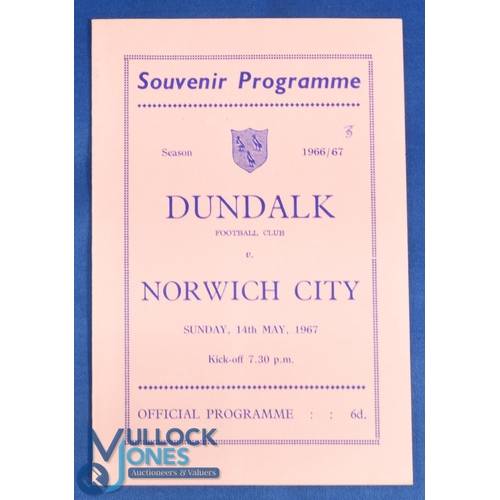 1152 - 1966/67 Dundalk v Norwich City friendly match programme, 4 page card, 14 May 1967; good. (1)