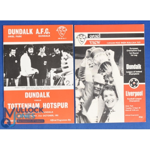 1155 - 1981/82 Dundalk v Spurs (ECWC) programme 21 October 1981; 1982/83 Dundalk v Liverpool (European Cham... 