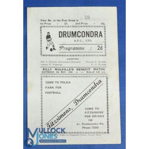 1156 - 1948 Drumcondra v Charlton Athletic, Billy Mulville's benefit match programme 8 May 1948; fair/good.... 