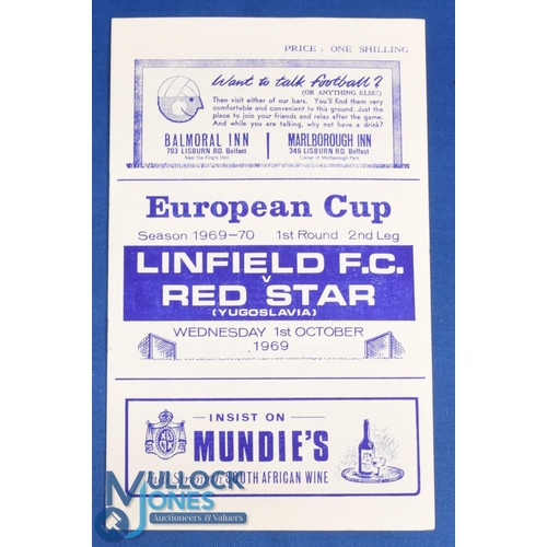 1161 - 1969/70 Linfield v Red Star Belgrade European Cup match programme 1 October 1969; fair/good. (1)