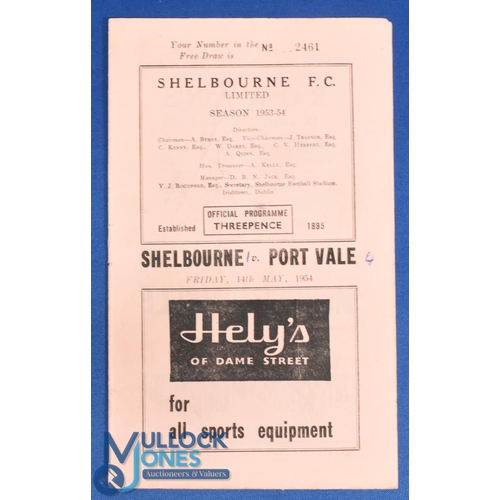 1178 - 1954 Shelbourne v Port Vale tour match programme 14 May 1954, Shelbourne had John Charles (Leeds Utd... 