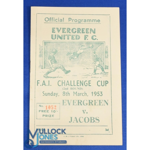 1182 - 1952/53 FA of Ireland Challenge Cup Evergreen v Jacobs 2nd round 8 March 1953 at Cork; fair/good. (1... 