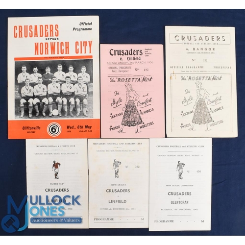 1188a - Selection of Crusaders FC match programmes 1954/55 Bangor, 1955/56 Linfield, 1958/59 Norwich City, 1... 