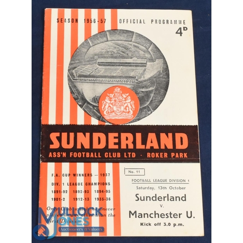 1203 - 1956/57 Sunderland v Manchester Utd Div. 1 match programme 13 October 1956; good. (1) NB: photo of T... 